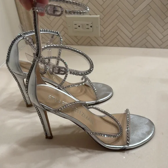 Stuart Weitzman heels size 8 38 silver diamonds nudistglam 100 gladiator sandal - Picture 5 of 11
